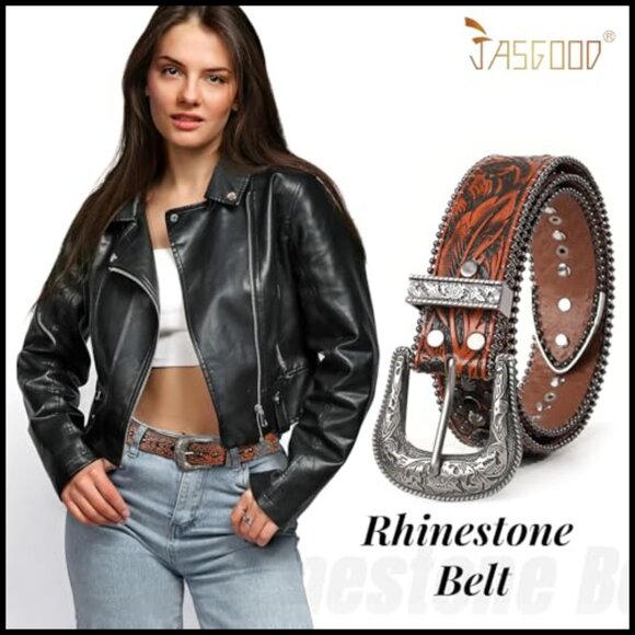 Rhinestone Studded Western Belt with Faux Leather Strap main image 4